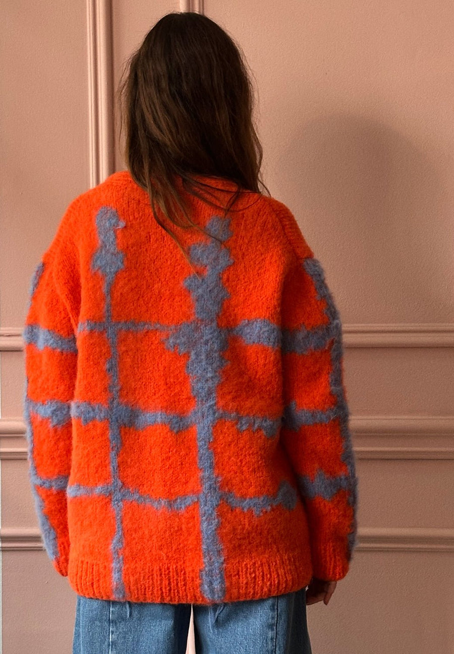 W.I.L.D. A.N.I.M.A.L.S. - Windowpane Cardigan in Orange,Blue