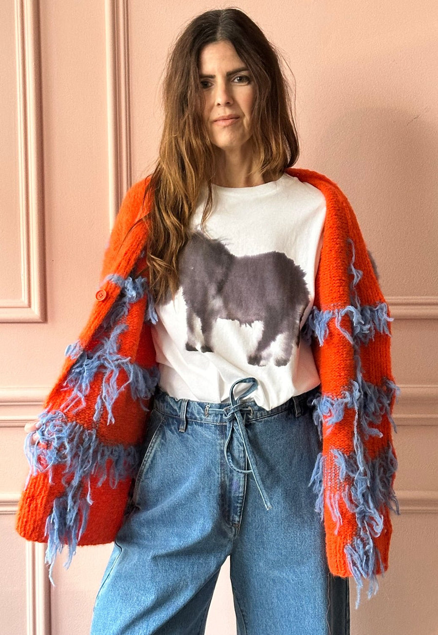 W.I.L.D. A.N.I.M.A.L.S. - Windowpane Cardigan in Orange,Blue