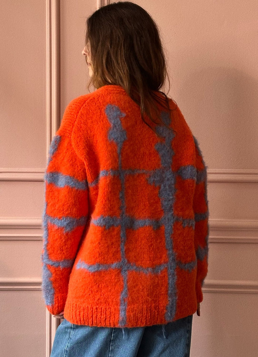 W.I.L.D. A.N.I.M.A.L.S. - Windowpane Cardigan in Orange,Blue