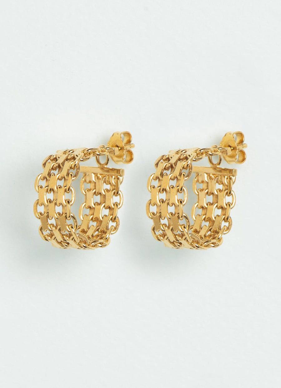 Wouters & Hendrix - Trio of Chain Textured Cuff and Falling Chain Hoops in Gold