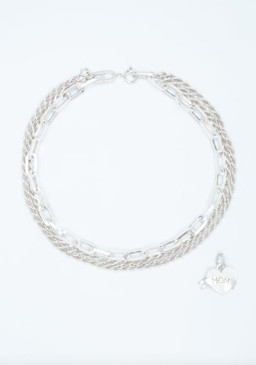 Wouters + Hendrix - Combo Chain Necklace with MOP LOVE Tattoo Pendant in Sterling Silver