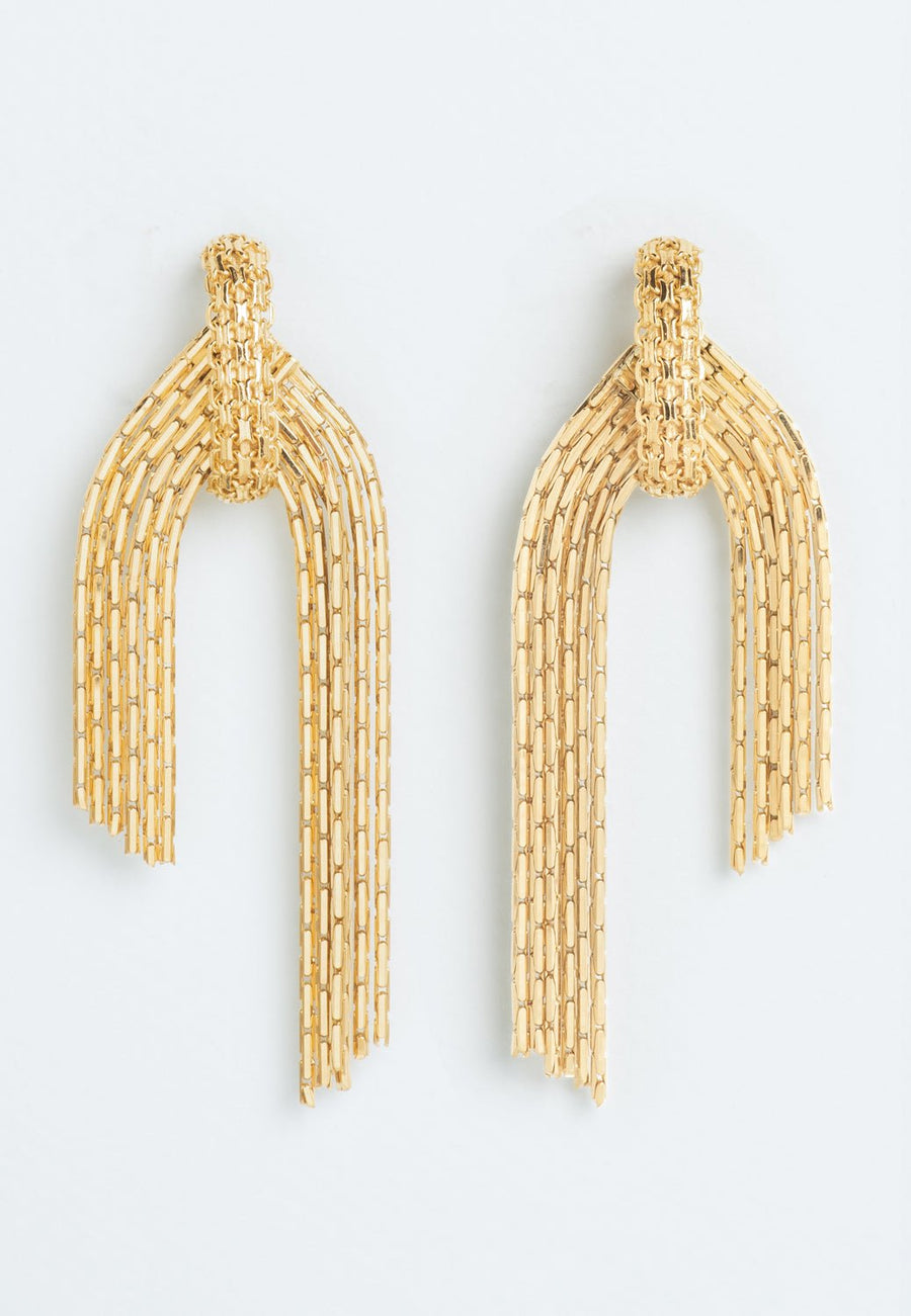 Wouters & Hendrix - Statement hoop earrings with detachable flowing chains in gold