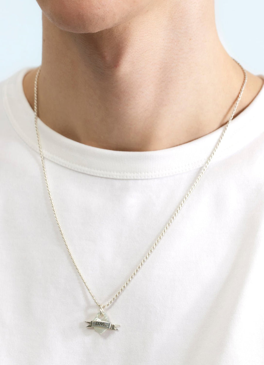 Wouters + Hendrix - Rope Chain Necklace with Mother of Pearl Tattooed Heart Pendant "LOVE"