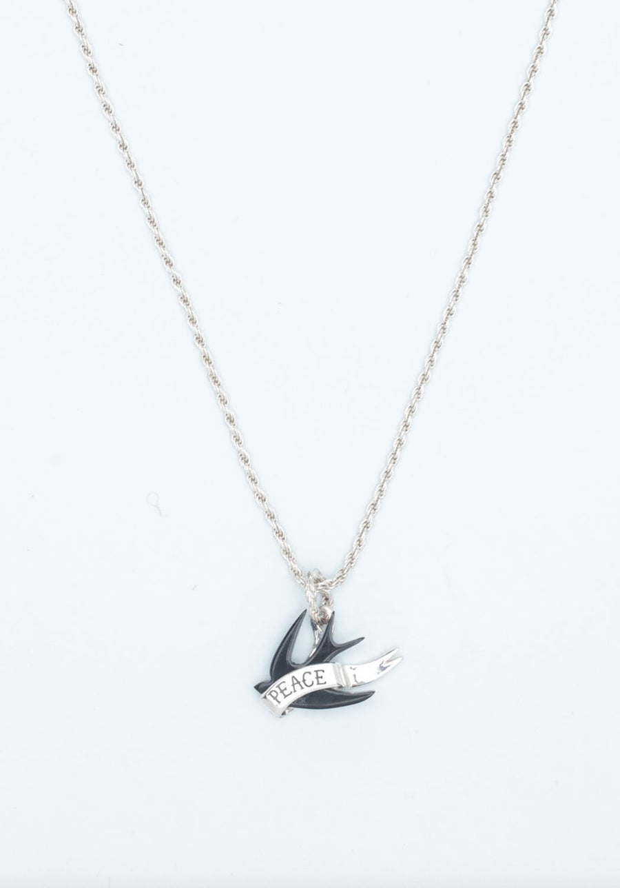 Wouters + Hendrix - Rope Chain Necklace with Swallow Tattoo "PEACE" Pendant in Silver