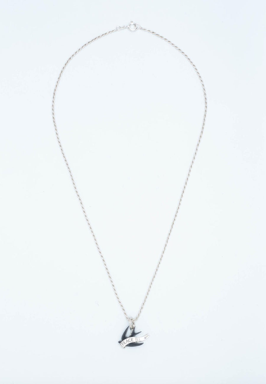 Wouters + Hendrix - Rope Chain Necklace with Swallow Tattoo "PEACE" Pendant in Silver