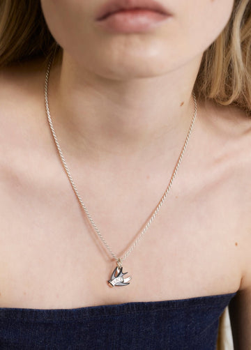 Wouters + Hendrix - Rope Chain Necklace with Swallow Tattoo "PEACE" Pendant in Silver