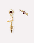 Wouters & Hendrix - Asymmetric Stud earrings With Heart-Shaped Garnet and Dangling Arrow