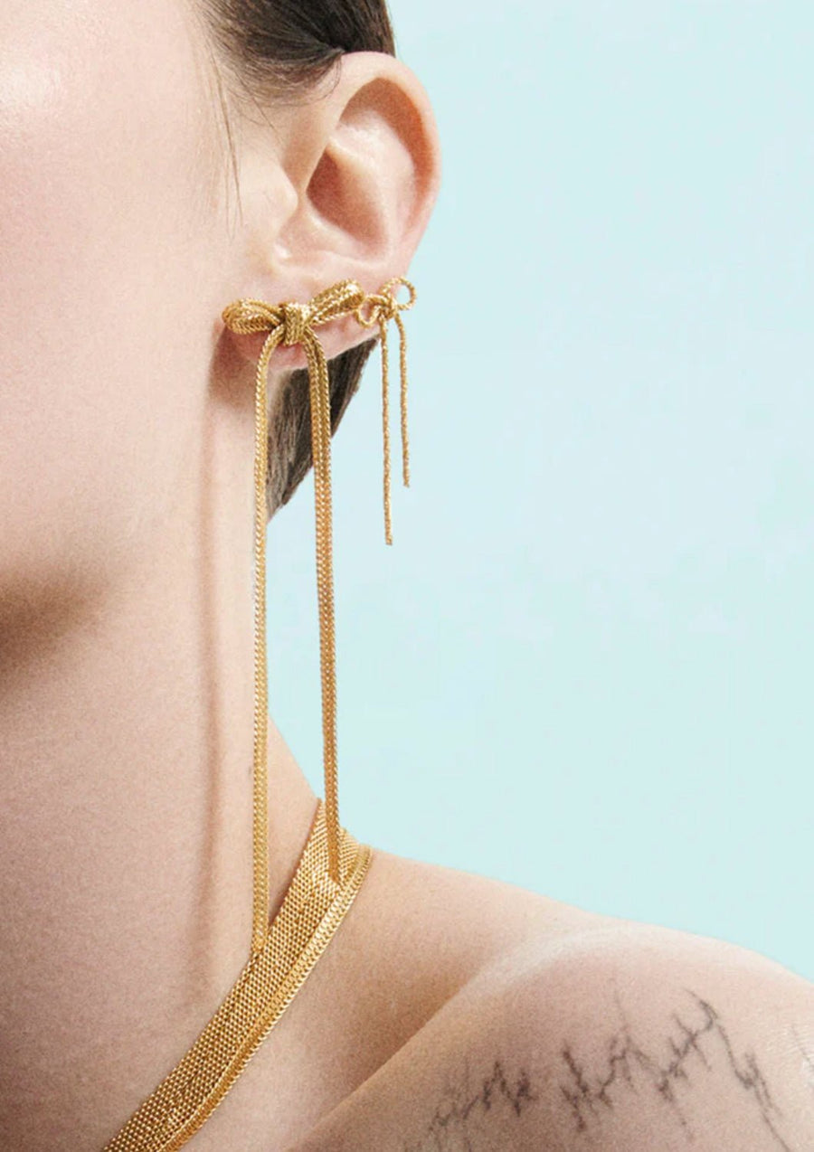 Wouters & Hendrix - Textured Earrings with Small Bow in Gold