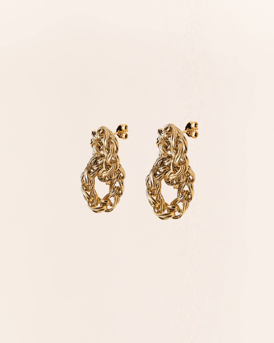 Wouters & Hendrix - Pendant Post Earrings with Double Chain Hoops in Gold