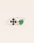 Wouters & Hendrix - Mother of Pearl and Onyx Mosaic with Green Agate Ring in Silver