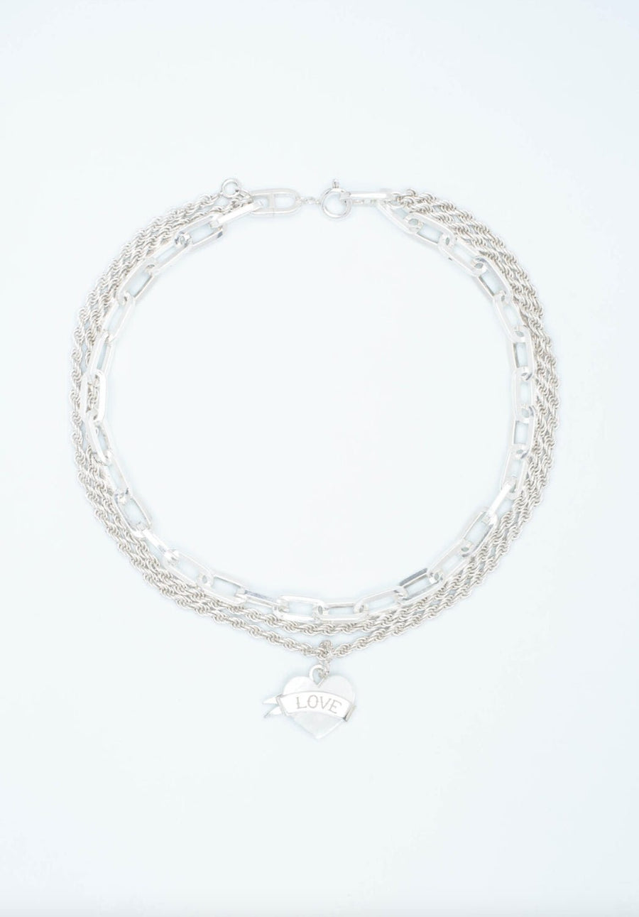 Wouters + Hendrix - Combo Chain Necklace with MOP LOVE Tattoo Pendant in Sterling Silver