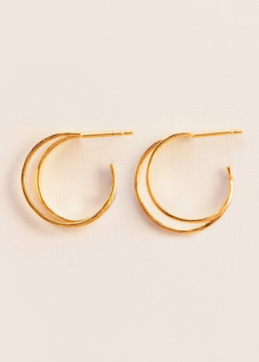 Wouters & Hendrix - Double Hammered Hoop Earrings in Gold