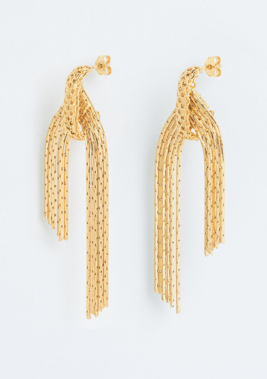 Wouters & Hendrix - Statement hoop earrings with detachable flowing chains in gold