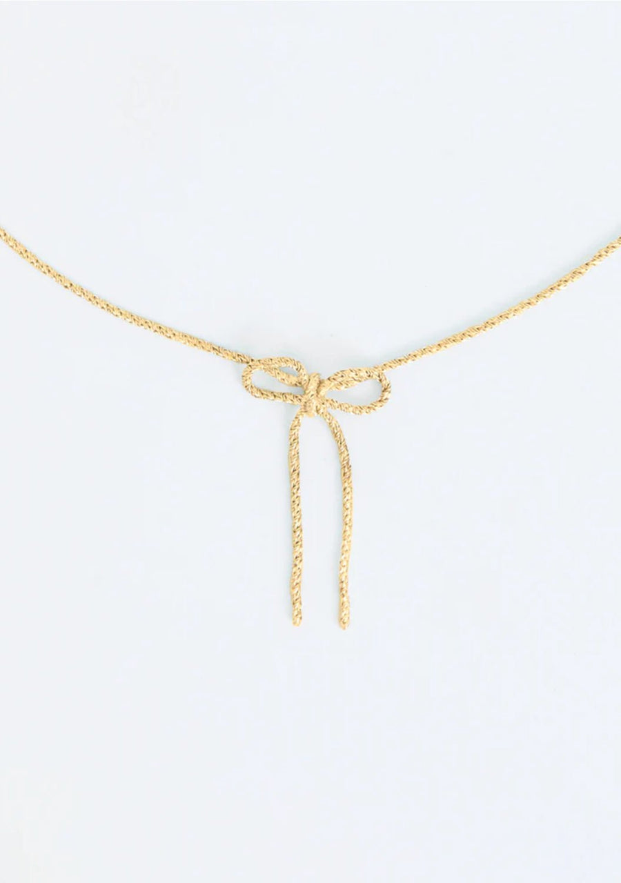 Wouters + Hendrix - Textured Necklace with Small Bow in Gold