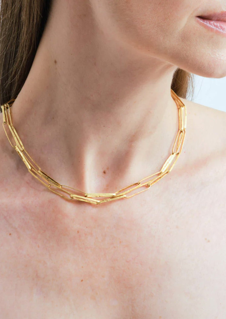 Wouters + Hendrix - Hammered Link Chain Necklace in Gold