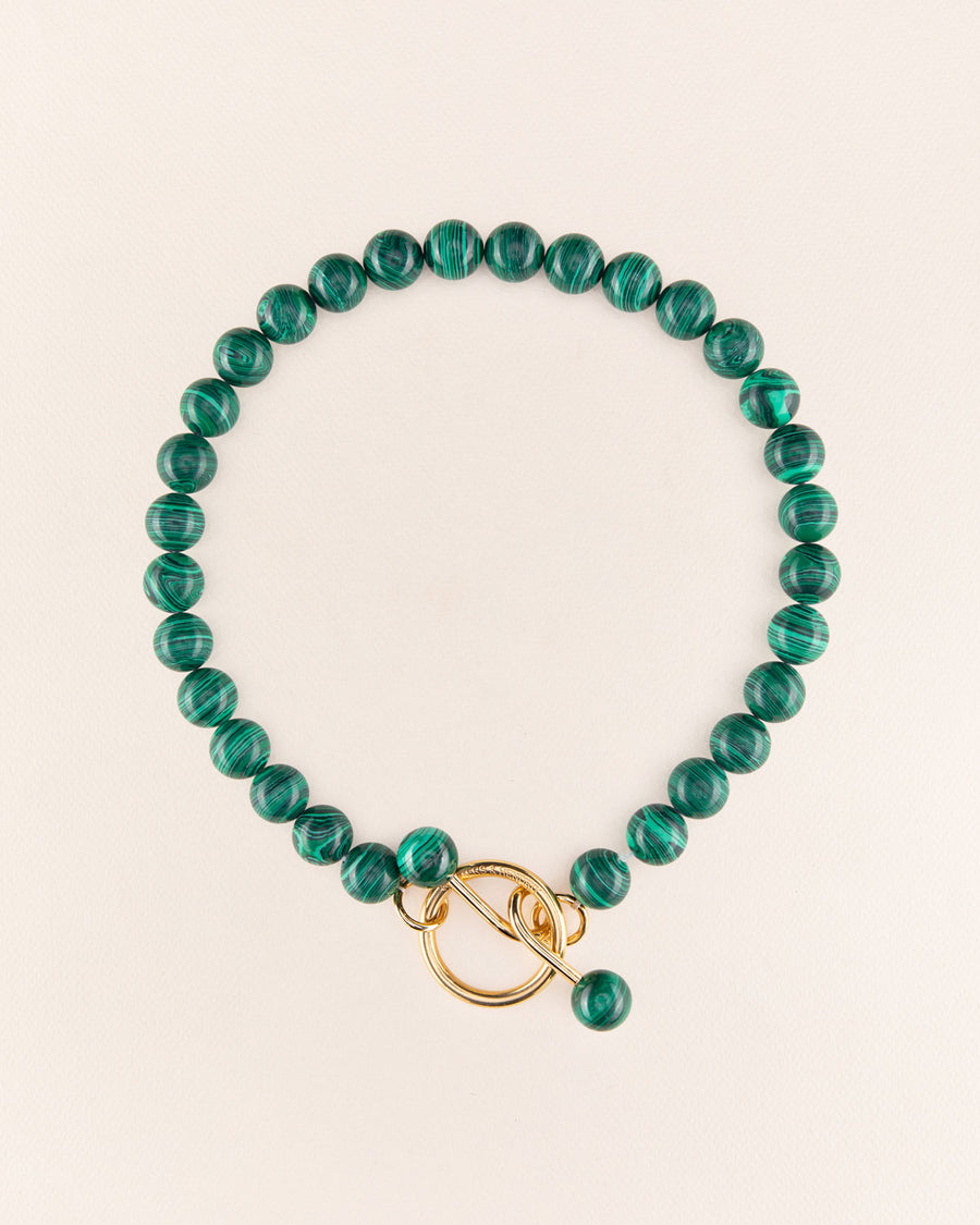 Wouters & Hendrix - Malachite bead necklace with gold T-bar closure