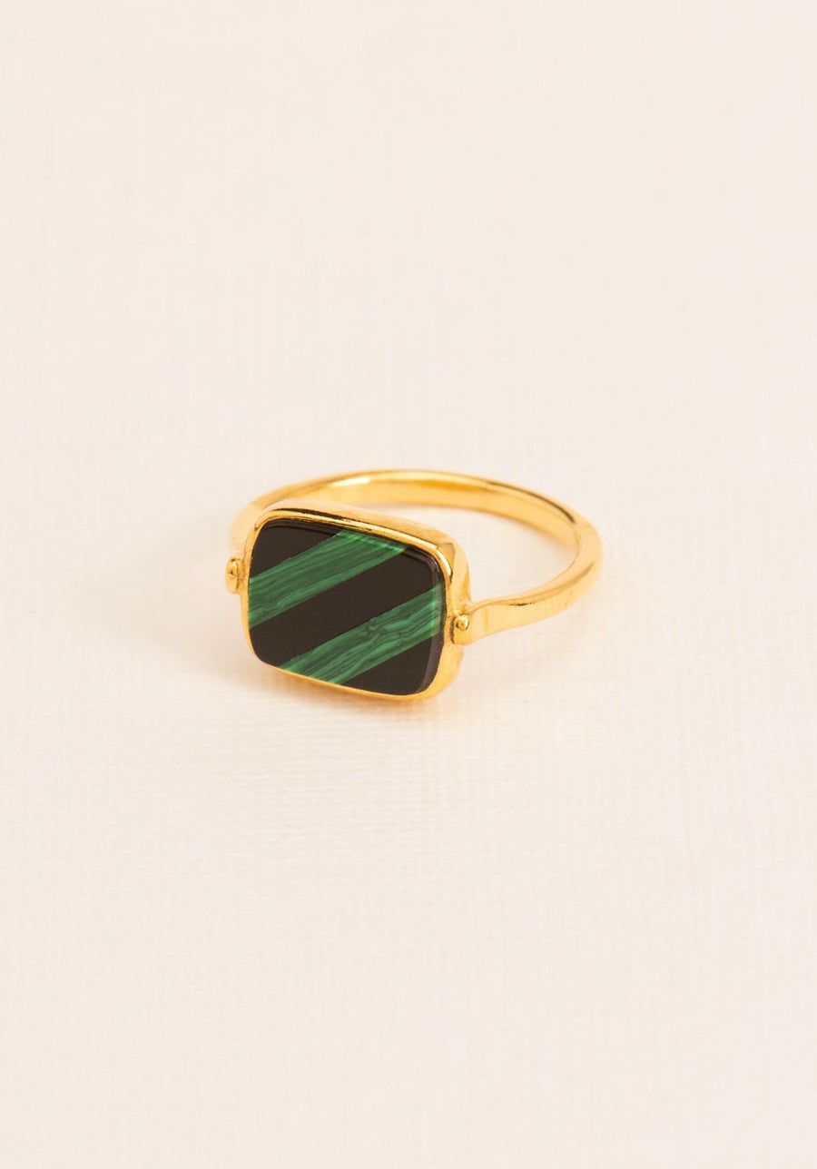 Wouters & Hendrix - Inlay Malachite and Onyx mosaic ring in Gold