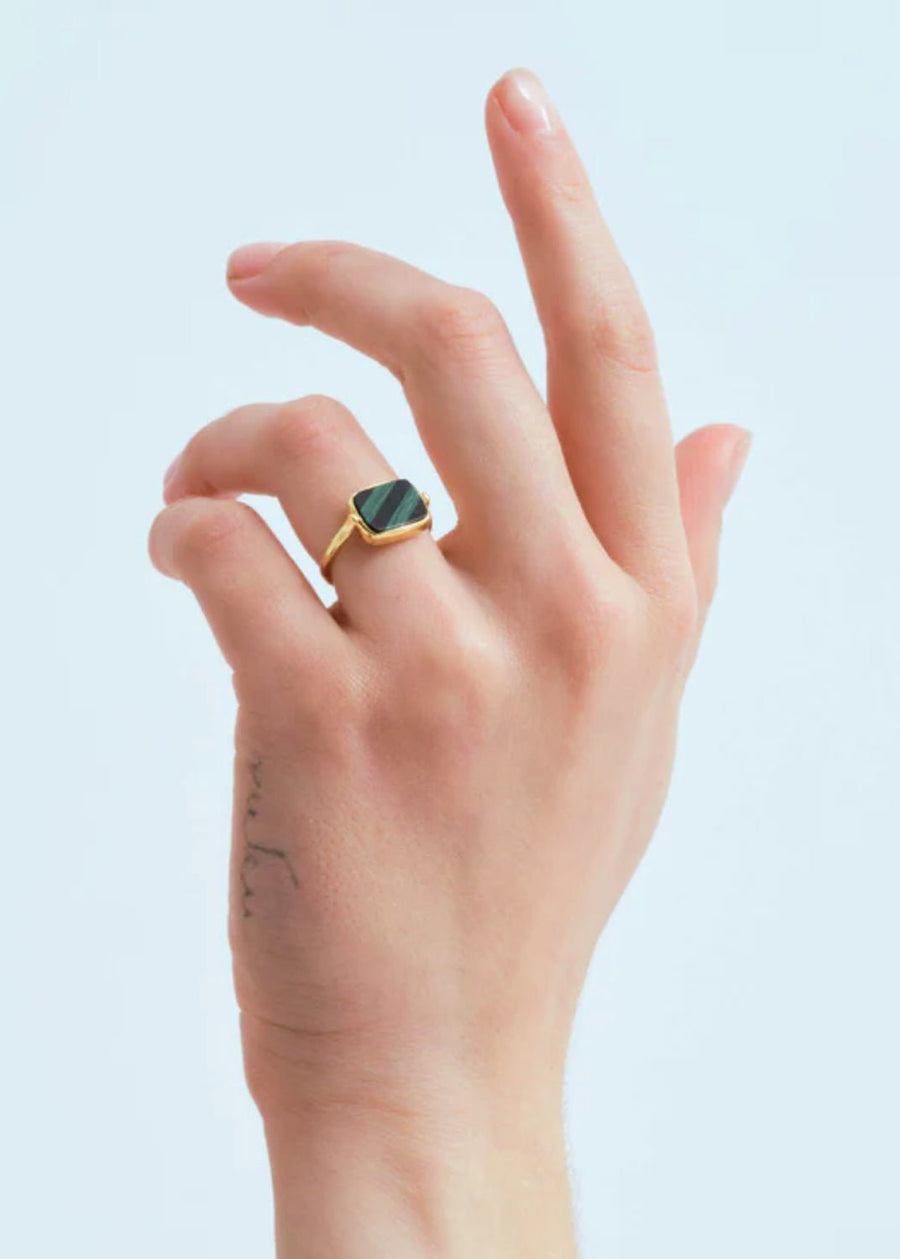 Wouters & Hendrix - Inlay Malachite and Onyx mosaic ring in Gold