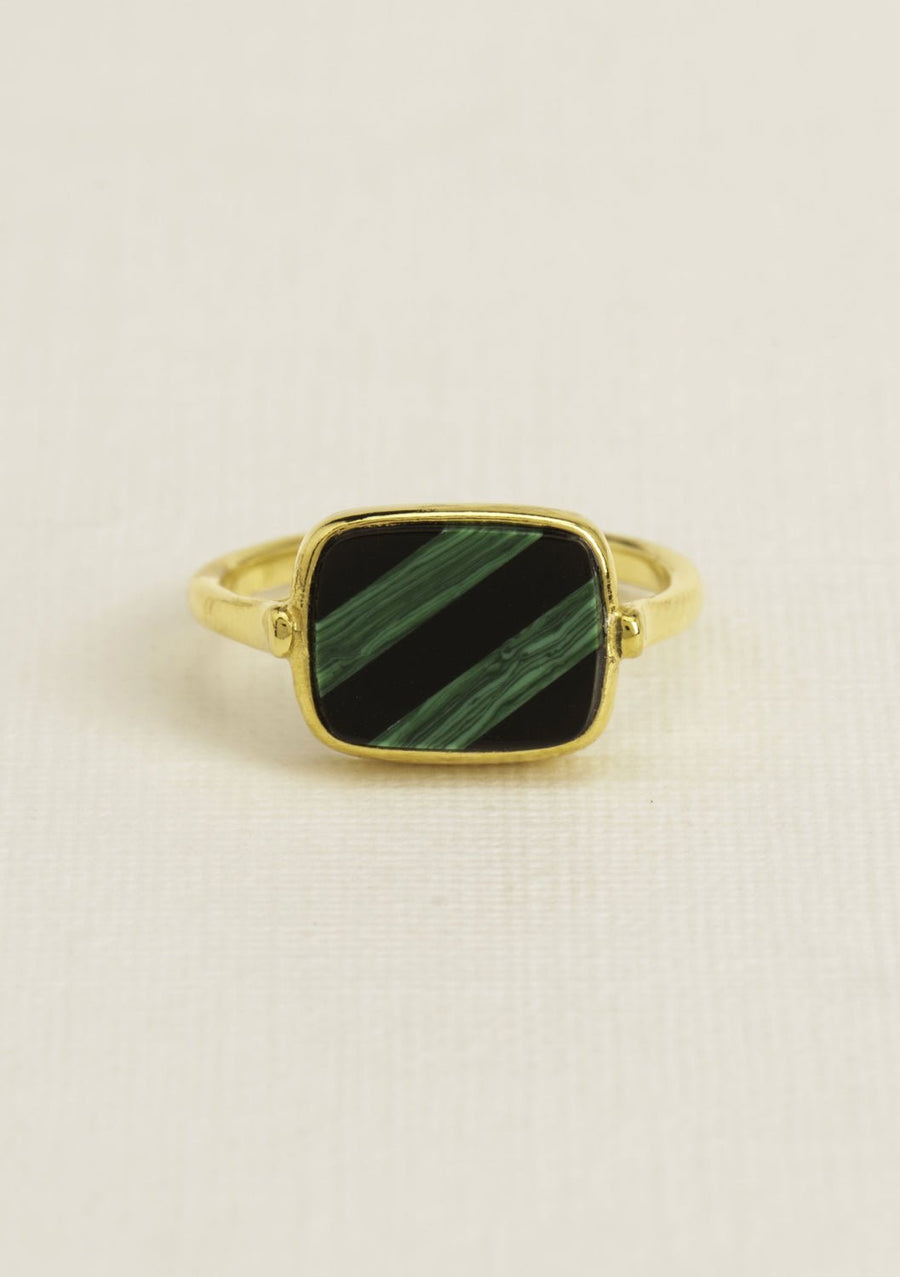 Wouters & Hendrix - Inlay Malachite and Onyx mosaic ring in Gold