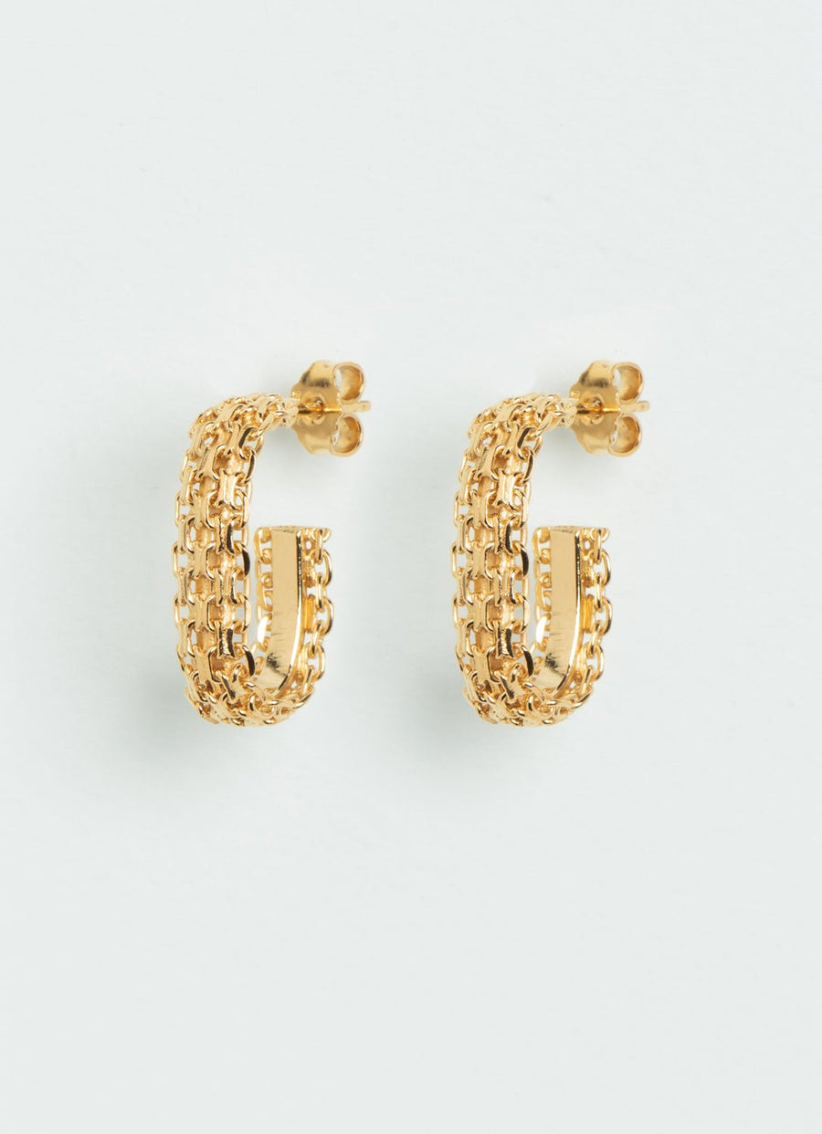 Wouters & Hendrix - Statement hoop earrings with detachable flowing chains in gold