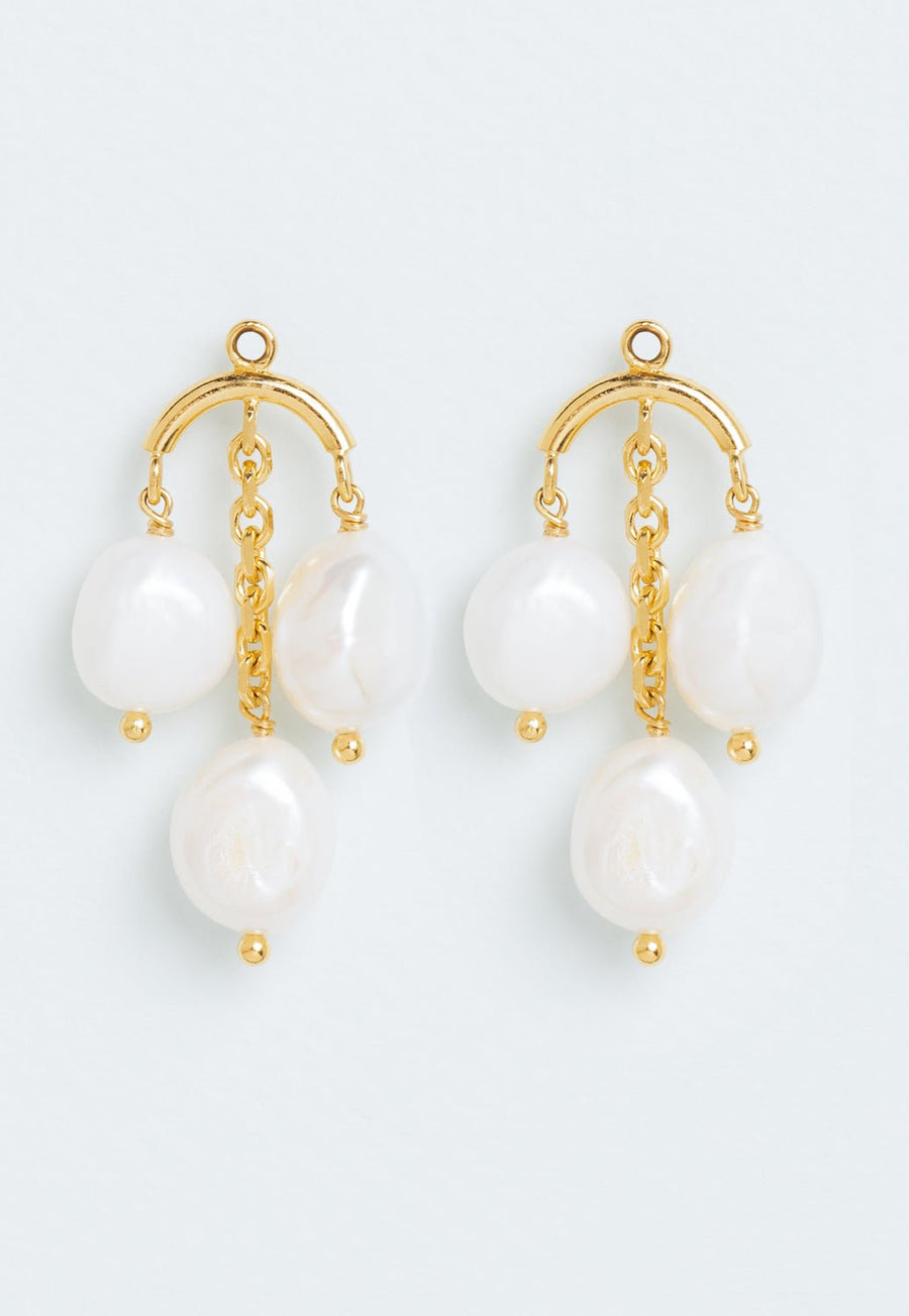 Wouters & Hendrix - Pendant Post Earrings with Pearls in Gold