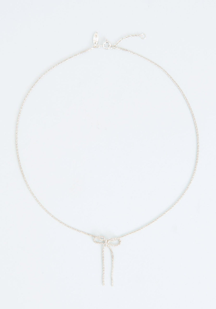 Wouters + Hendrix - Textured Necklace with Small Bow in Silver