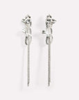 Wouters & Hendrix - Statement Stud Earrings with Crystal Flower and Entangled Flowing Chains in Silver