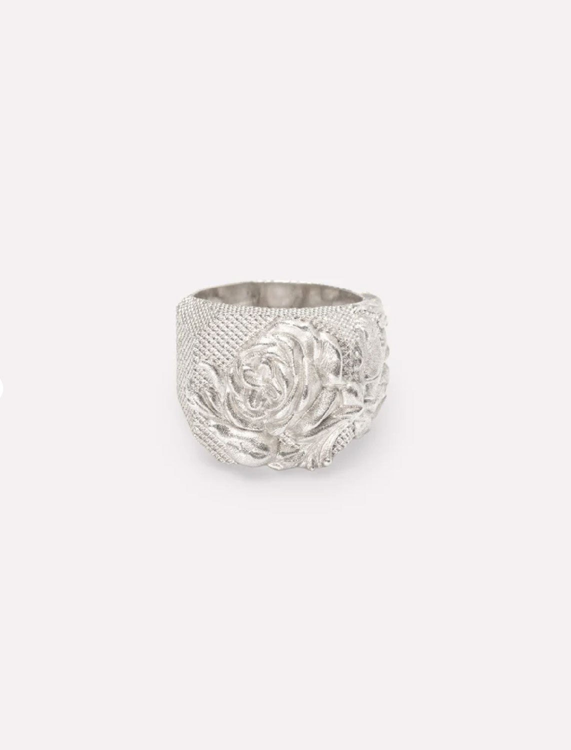 Wouters & Hendrix - Statement Signet Ring with Waffle and Rose Texture in Silver