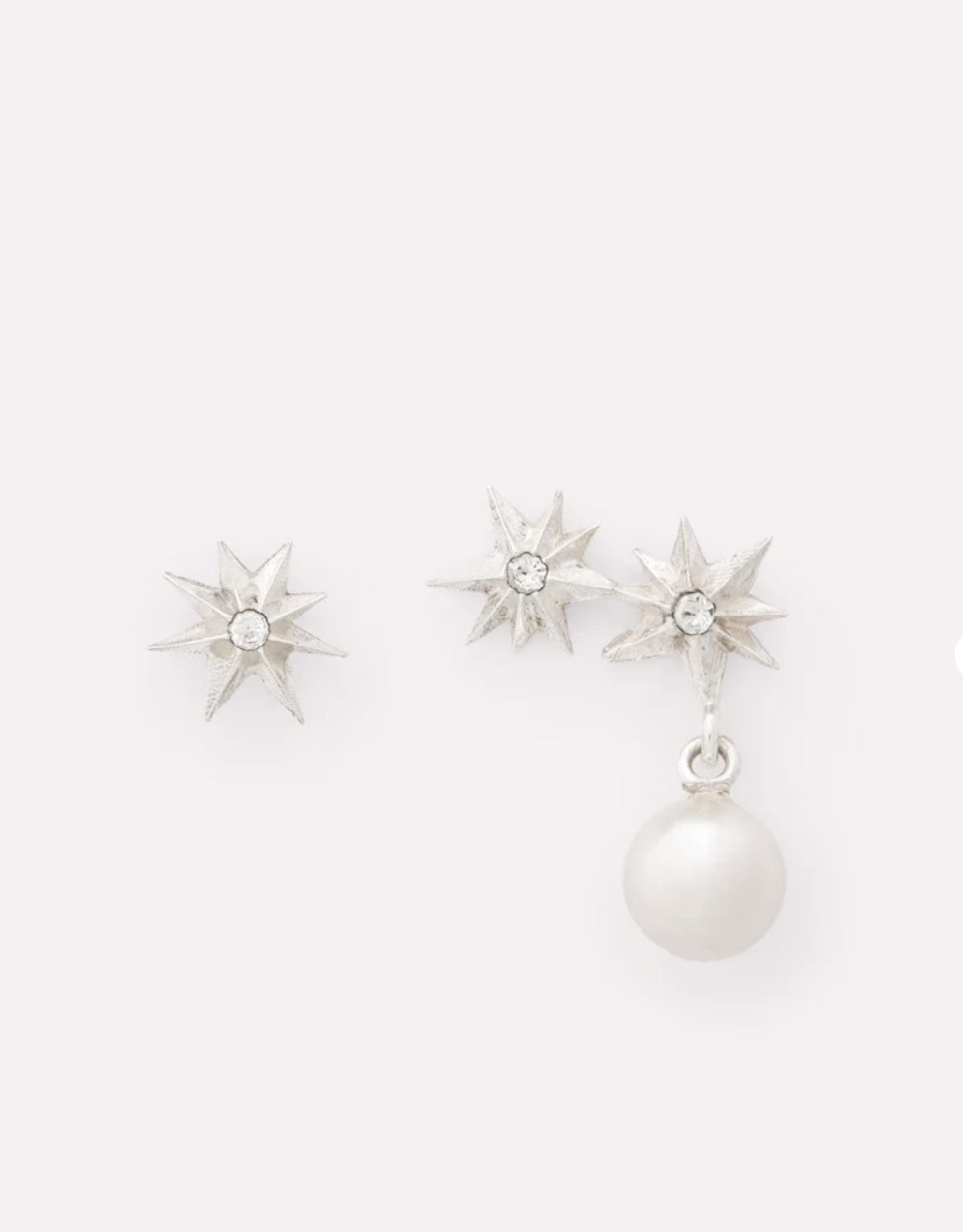 Wouters & Hendrix - Asymmetric Stud Earrings With Crystal and Dangling Pearl in Silver