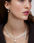 Wouters & Hendrix - Asymmetric Stud Earrings With Crystal and Dangling Pearl in Silver