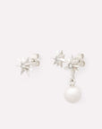Wouters & Hendrix - Asymmetric Stud Earrings With Crystal and Dangling Pearl in Silver