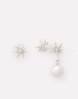 Wouters & Hendrix - Asymmetric Stud Earrings With Crystal and Dangling Pearl in Silver