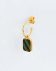 Wouters & Hendrix - Single Gold Hoop Earring with Malachite and Onyx Pendant