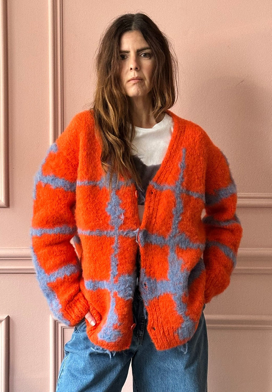 W.I.L.D. A.N.I.M.A.L.S. - Windowpane Cardigan in Orange,Blue
