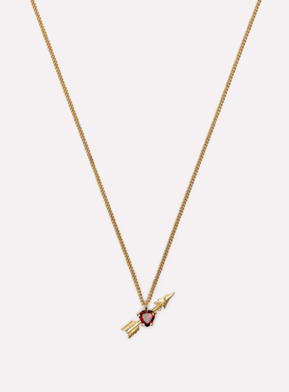 Wouters + Hendrix - Necklace with Heart-Shaped Garnet and Arrow Pendant in Gold
