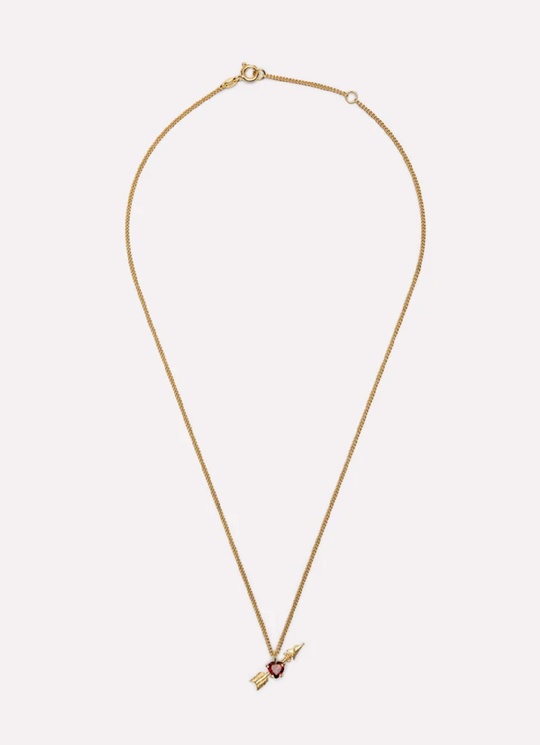Wouters + Hendrix - Necklace with Heart-Shaped Garnet and Arrow Pendant in Gold