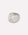 Wouters & Hendrix - Statement Signet Ring with Waffle and Rose Texture in Silver