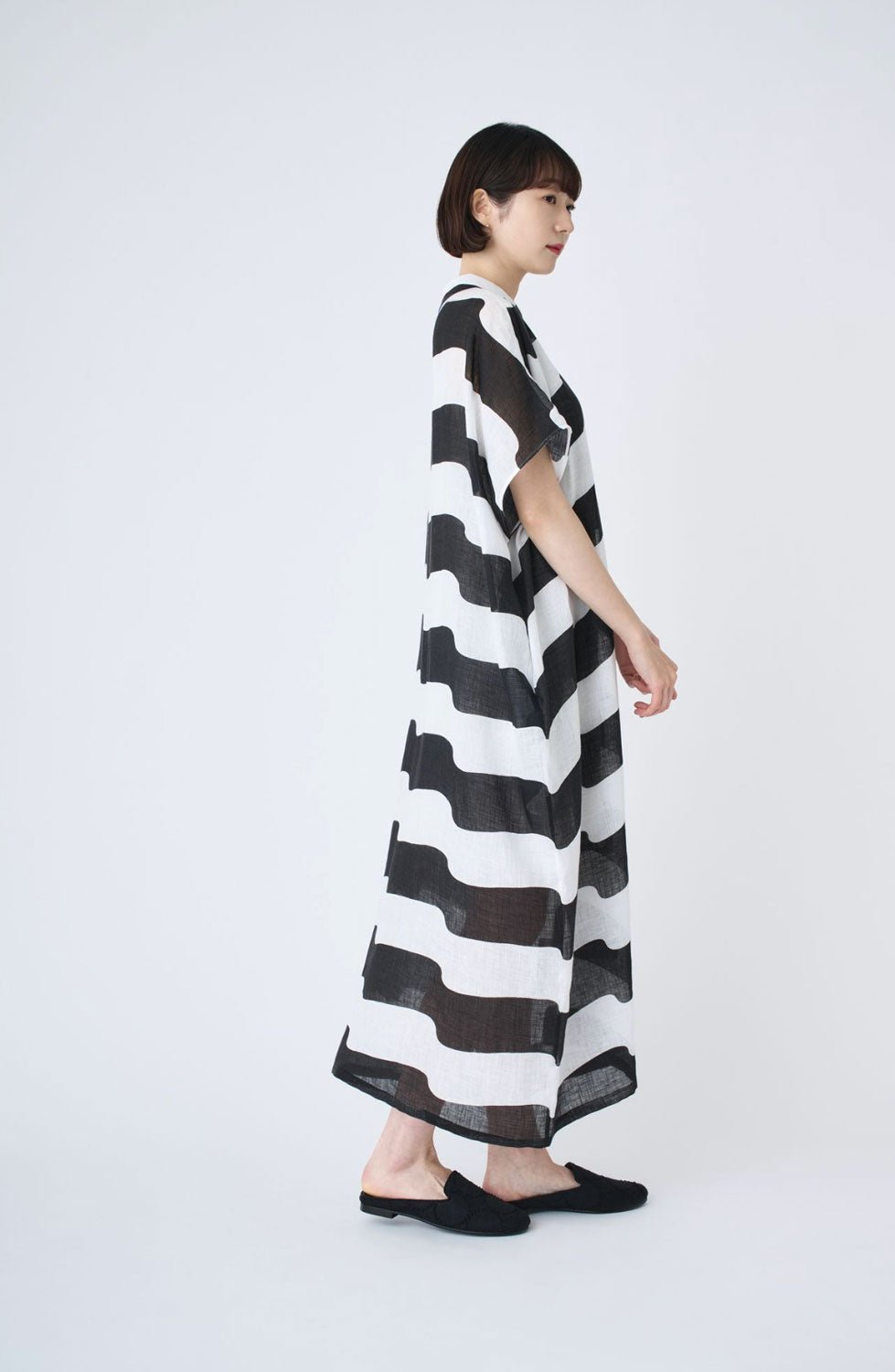 MINA PERHONEN - Linen Wind Flag Dress in White/Black