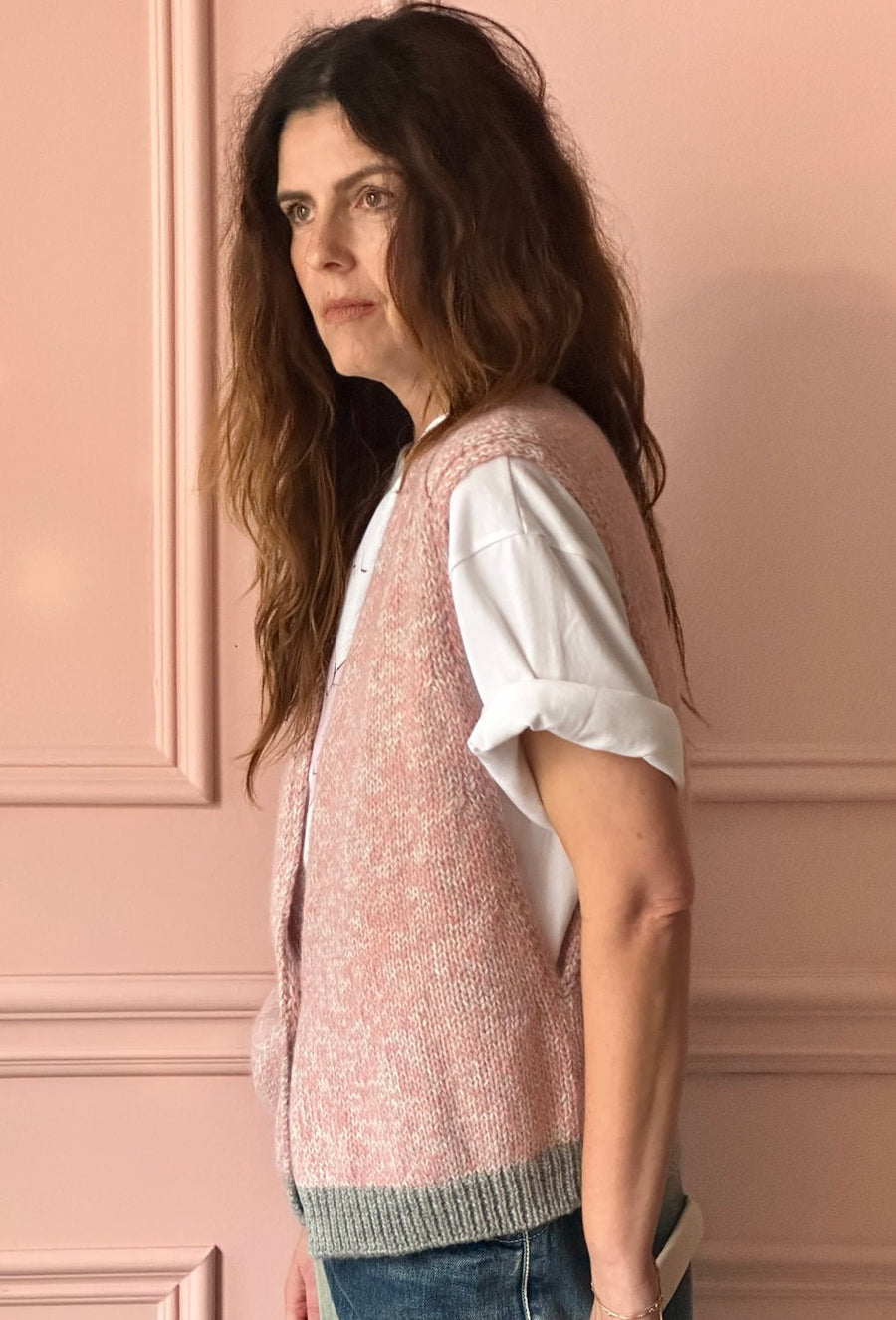 MINA PERHONEN - ADA KNIT VEST in PINK MELANGE