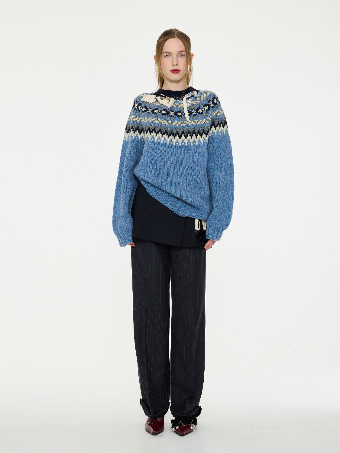 LA FETICHE - ARI FAIRISLE SWEATER in LIGHT BLUE