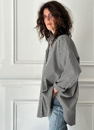 BERGFABEL - Long Overshirt in Black Stripe