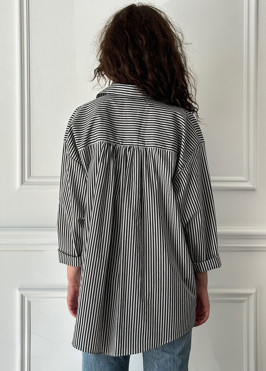 BERGFABEL - Long Overshirt in Black Stripe