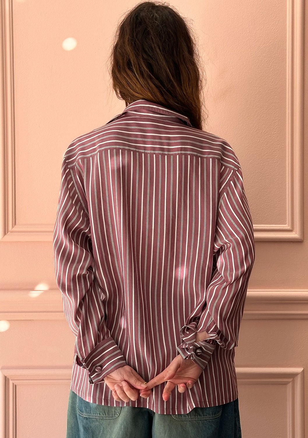 LES PRAIRIES DE PARIS - Silk Chemise in Bordeaux Stripe
