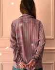 LES PRAIRIES DE PARIS - Silk Chemise in Bordeaux Stripe