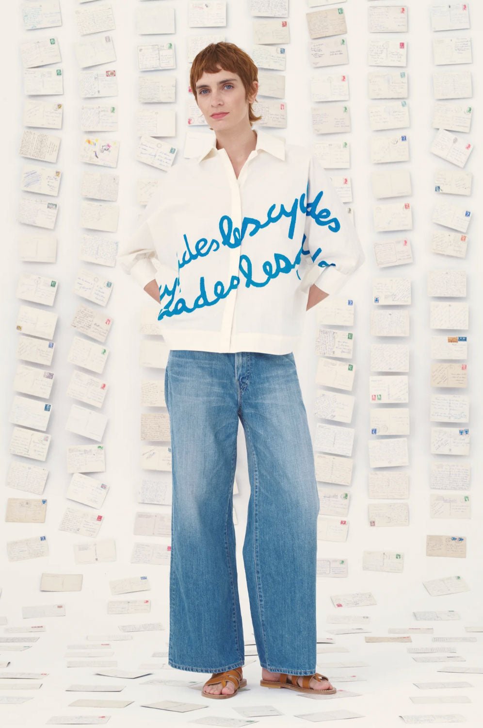 MII COLLECTION - MANUELA CYCLADES Embroidered Shirt in Turkish Blue
