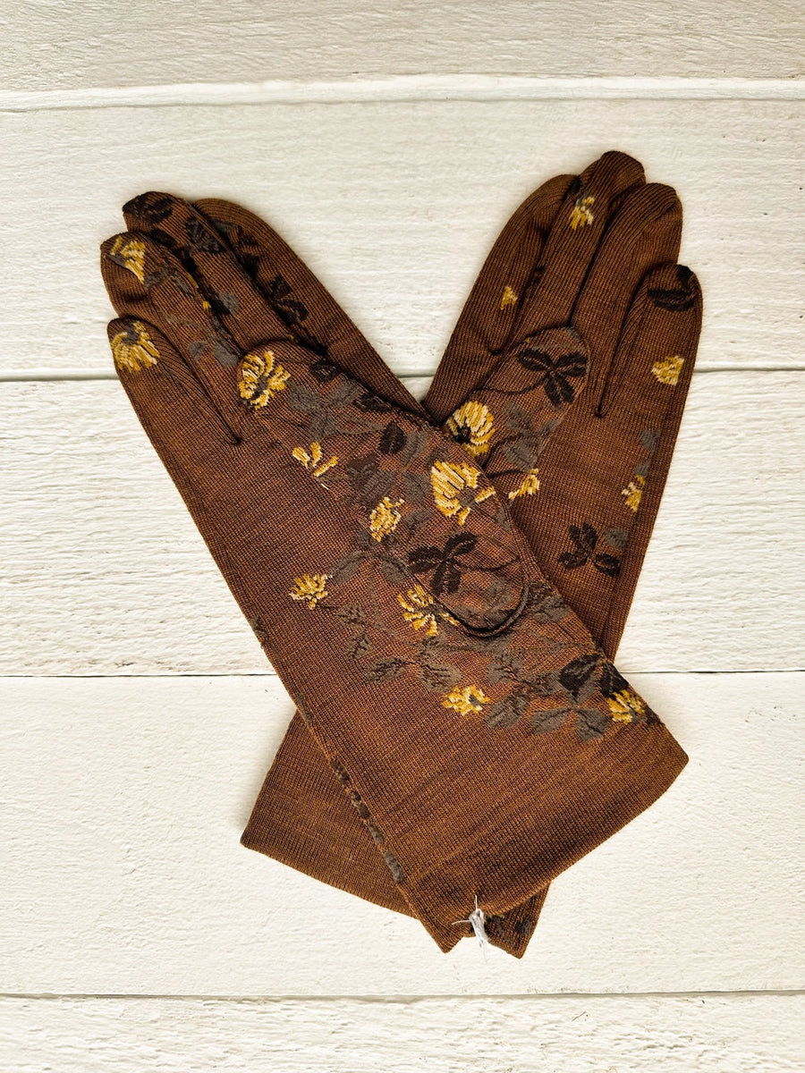 ANTIPAST -  Floral Knit Gloves in Brown
