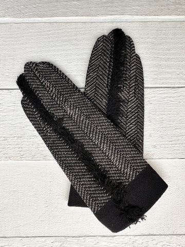 ANTIPAST -  Herringbone Fringe Gloves in Black
