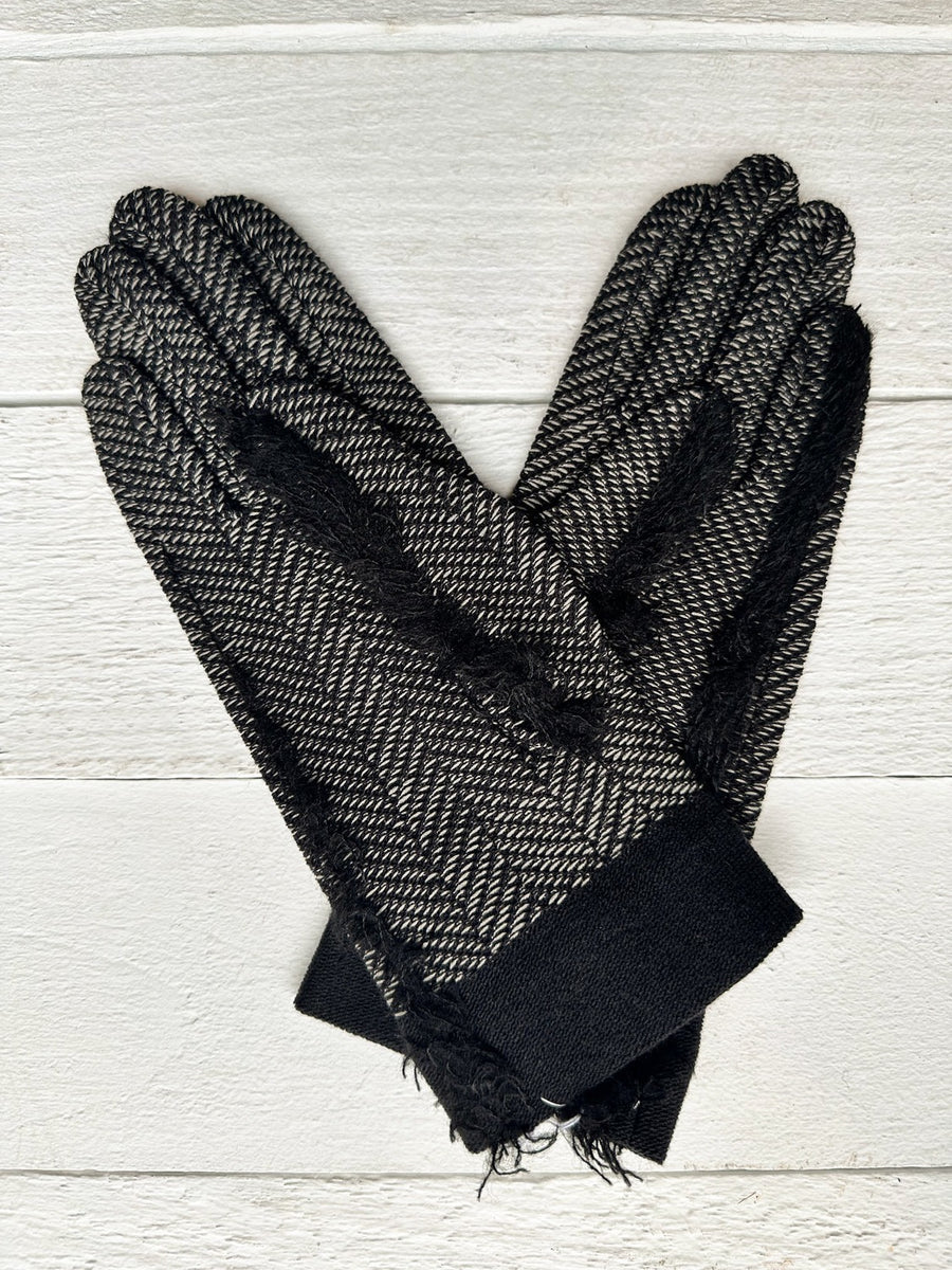 ANTIPAST -  Herringbone Fringe Gloves in Black