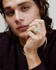 Wouters & Hendrix - Statement Signet Ring with Waffle and Rose Texture in Silver