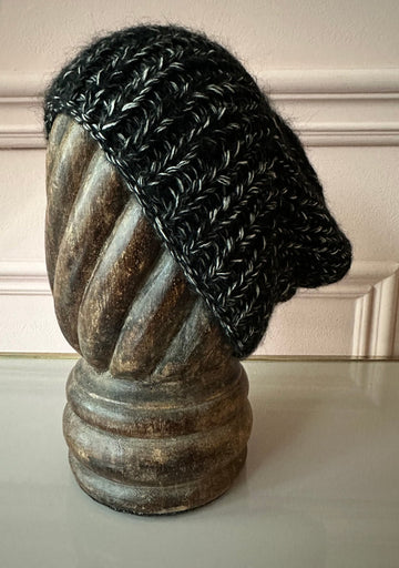 KARAKORAM - Knitted Slant Beanie in Black Mix